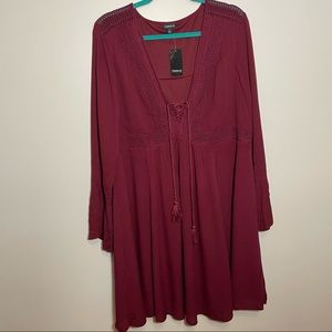 Torrid burgundy plus size bohemian dress. Size 1, brand new with tags